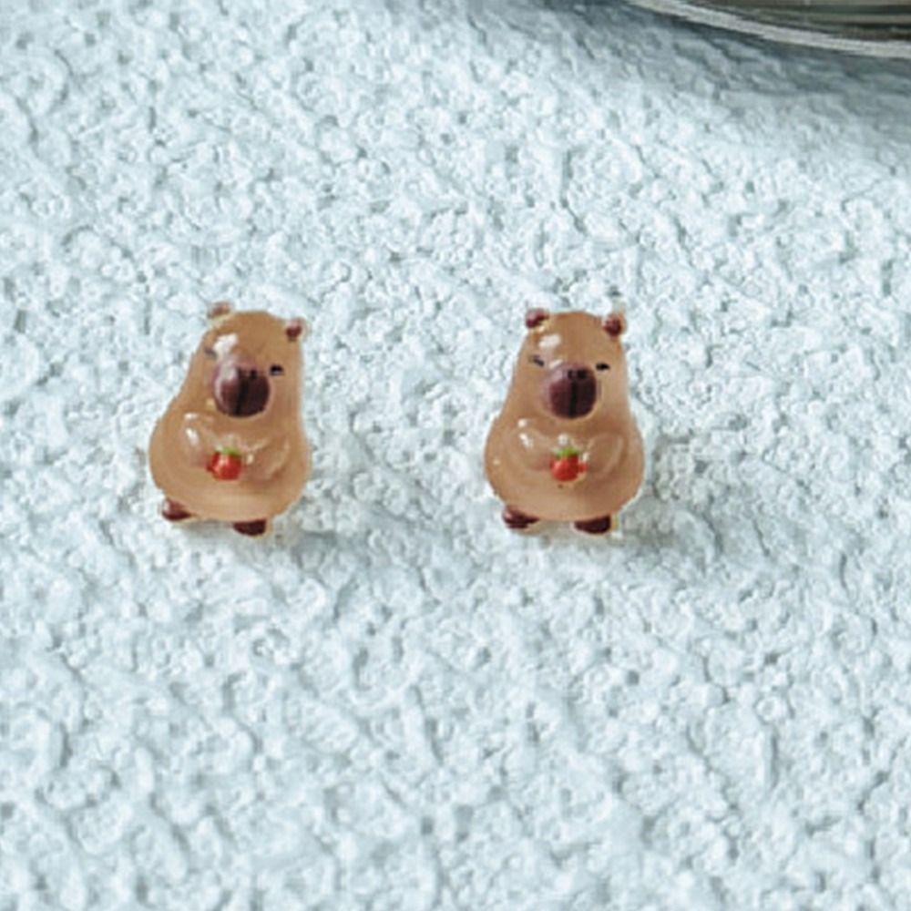 Cartoon Mini Ear Studs Transparent Capybara Stud Earring Retro Carnival