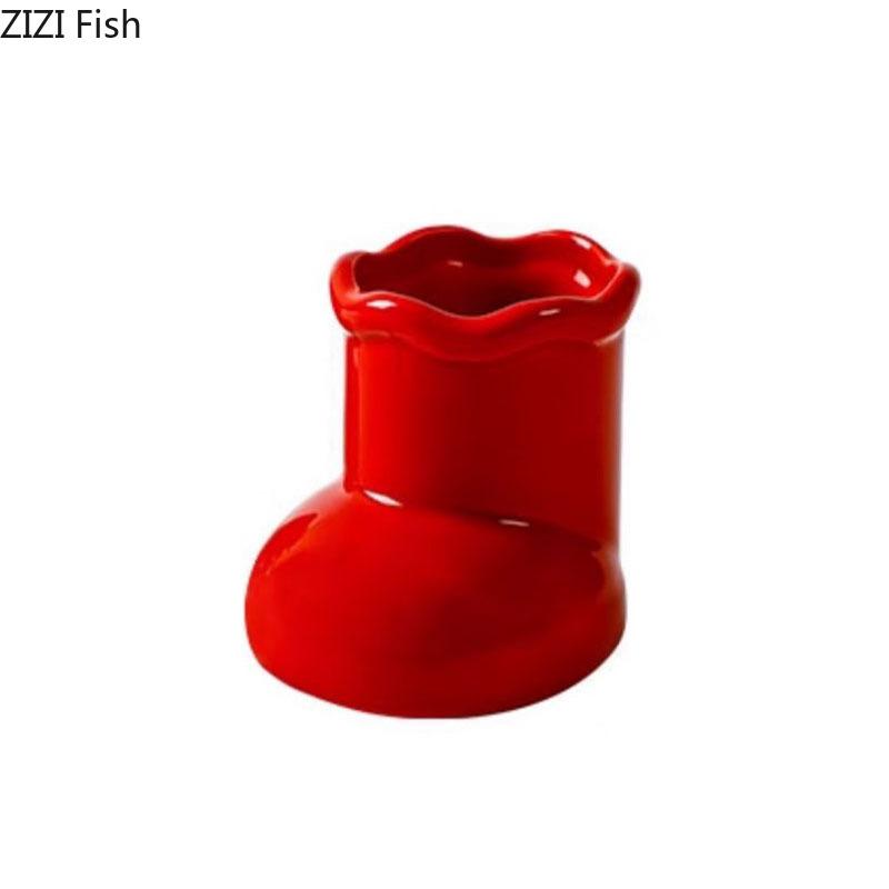 Creative Snow Boots Shape Ceramic Vase Desk Decoration Flowers Arrangement Artificial Berries Decorative Vases Modern Home Decor