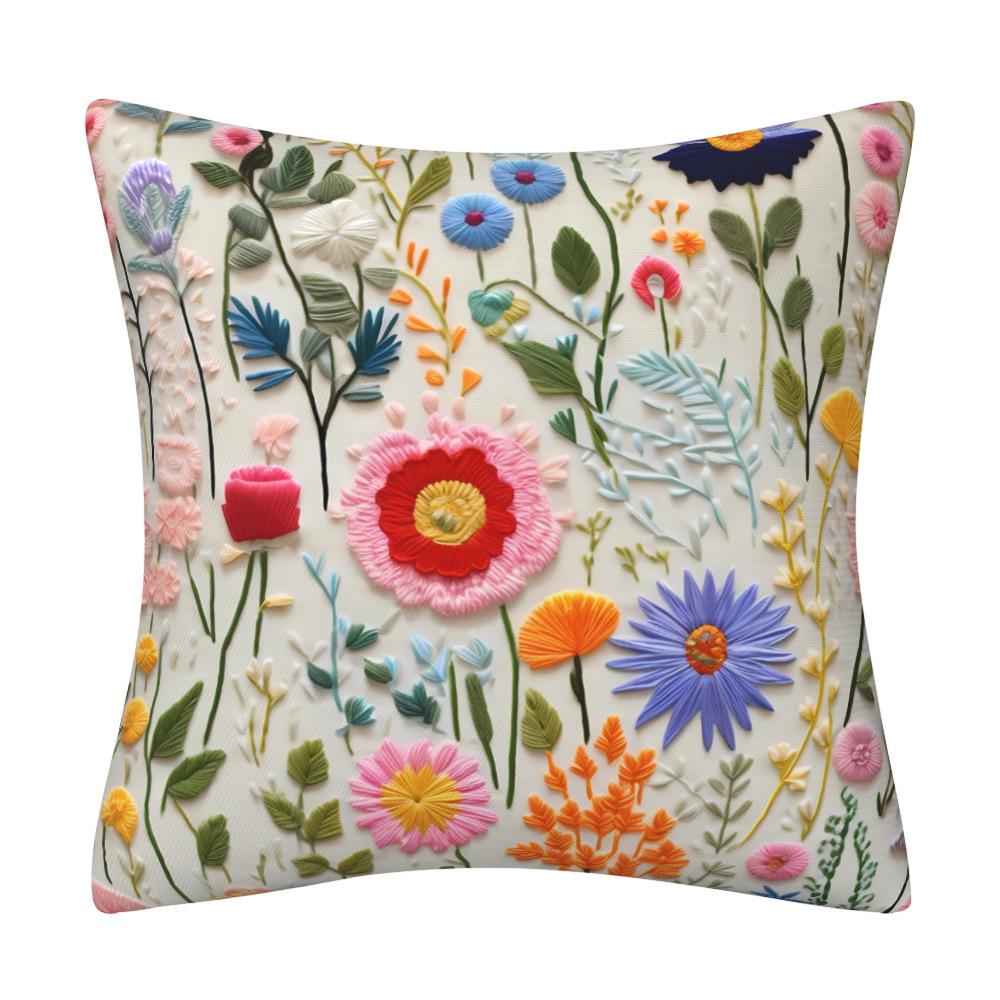 Vibrant 3D Printed Wildflower Meadow–Colorful Boho Floral Decorative Throw Pillow Cover Cotton Linen Cushion Cover