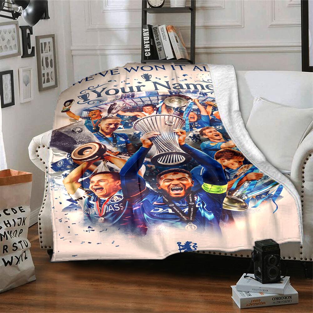Chelsea Fc Football Player Personalized Text Blanket Gift Customizable Blanket Soft & Cozy Great for Home Decor Couch Bed Seaside