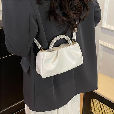 Bag Shoulder Messenger Bag 2025 Summer New Pearl Chain Handbag Solid Color Simple Pleated Texture Cloud Bag