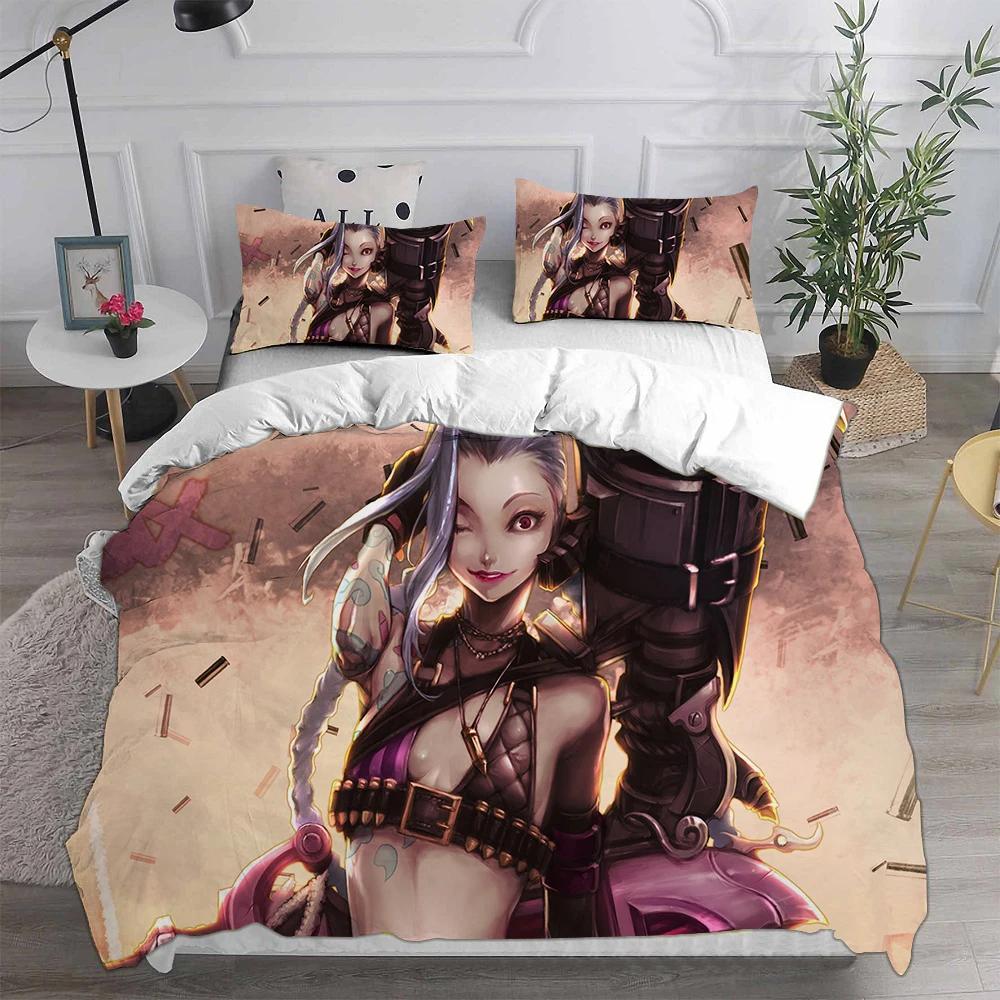 3D Print Game Girs Jinx Arcane Bedding Set Pillowcase Duvet Cover Double Twin Full Queen King Adult Kids Bedclothes Quilt Cover