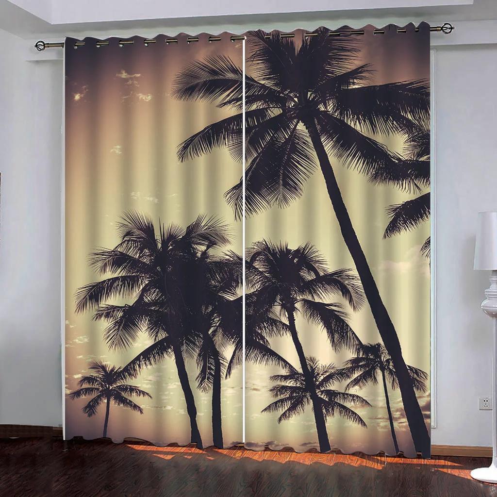 3D Digitaler Sonnenuntergang über dem Ozean Ruhig, Verdunkelungsvorhang für Wohnzimmer, Schlafzimmer, Insel, Sommerzeit, 2 Stück Verdunkelung