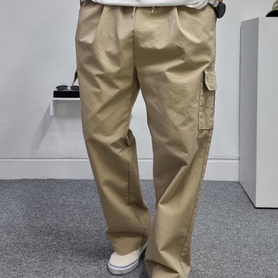 DShop Men's One Pleat Cargo Wide Banded Pants
