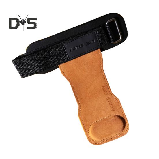 1 Pair Weight Lifting Wrist Strap Double Layer Cowhide Weightlifting Gym Gloves with Palm Pad Elastic Deadlifting Grip