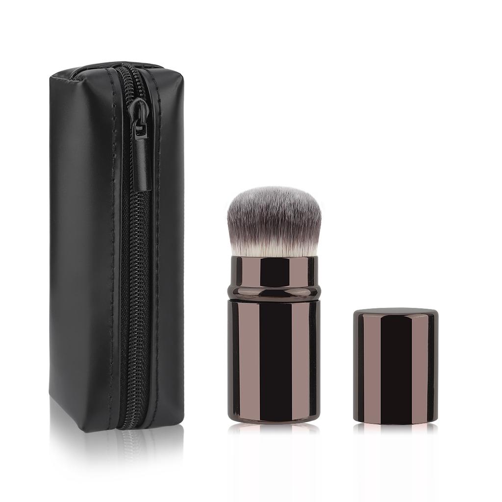 2pcs short handle retractable foundation brush without powder + retractable brush storage bag easy to store and portable