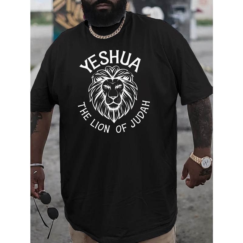 European Size Yeshua The Lion of Judah New Oversized Short-Sleeve T-Shirt Featuring American Style, Printed Loose-Fitting Shirt for Larger Men