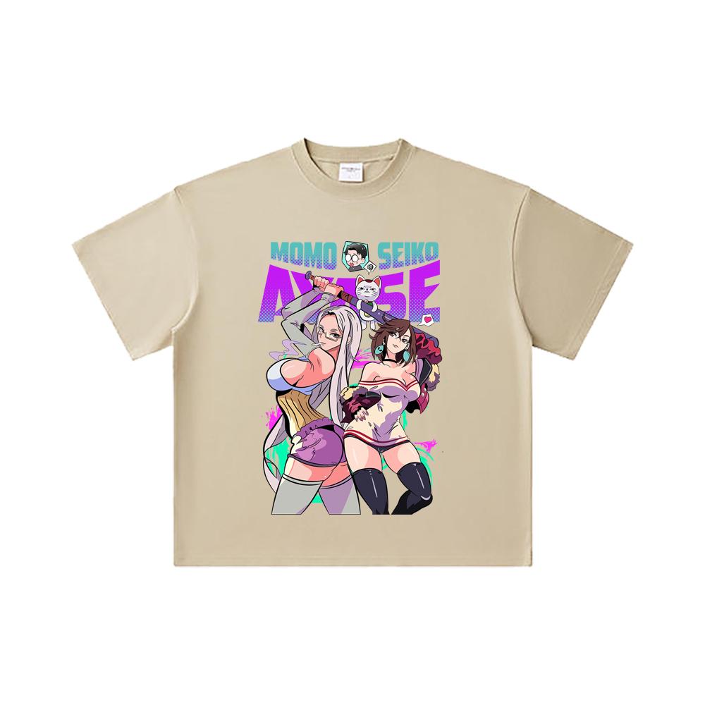 260 GSM Doppelgarn 32er Zählung 100% Baumwolle Dandadan V22 Momo Seiko Print Unisex Schweres Baumwoll-T-Shirt