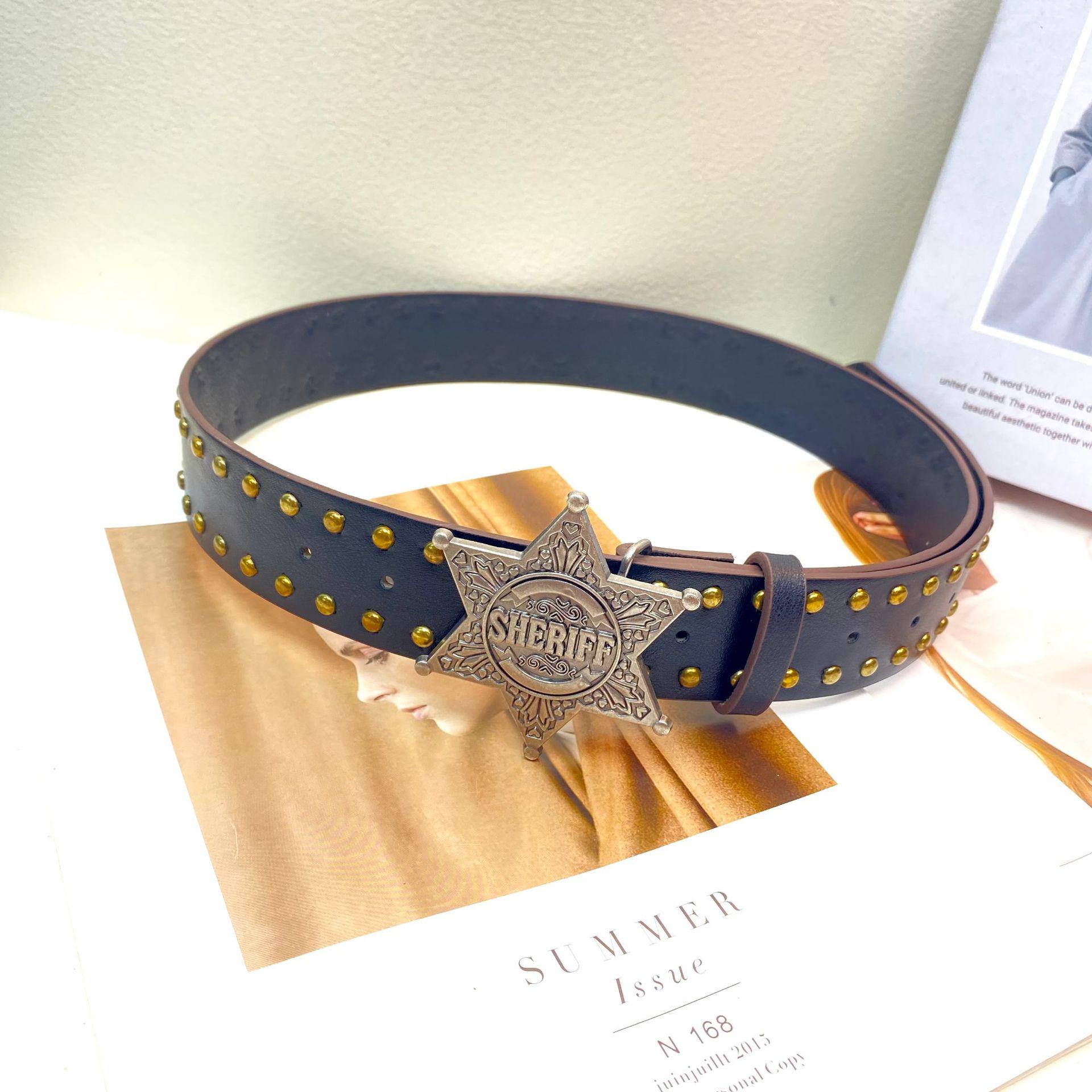 

Punk Style Double Row Rivet Women s Leather Waist Belt for Jeans 105 cm