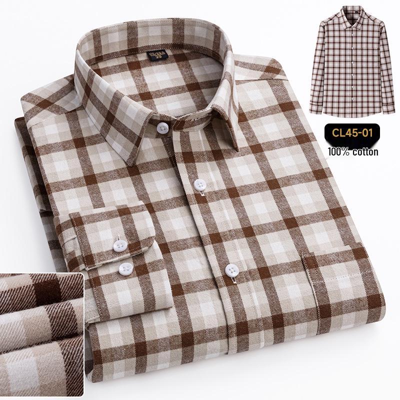 Camicia a maniche lunghe a quadri da uomo taglie forti in puro cotone (Taglie 38-46) - Abbigliamento Casual Business Autunnale