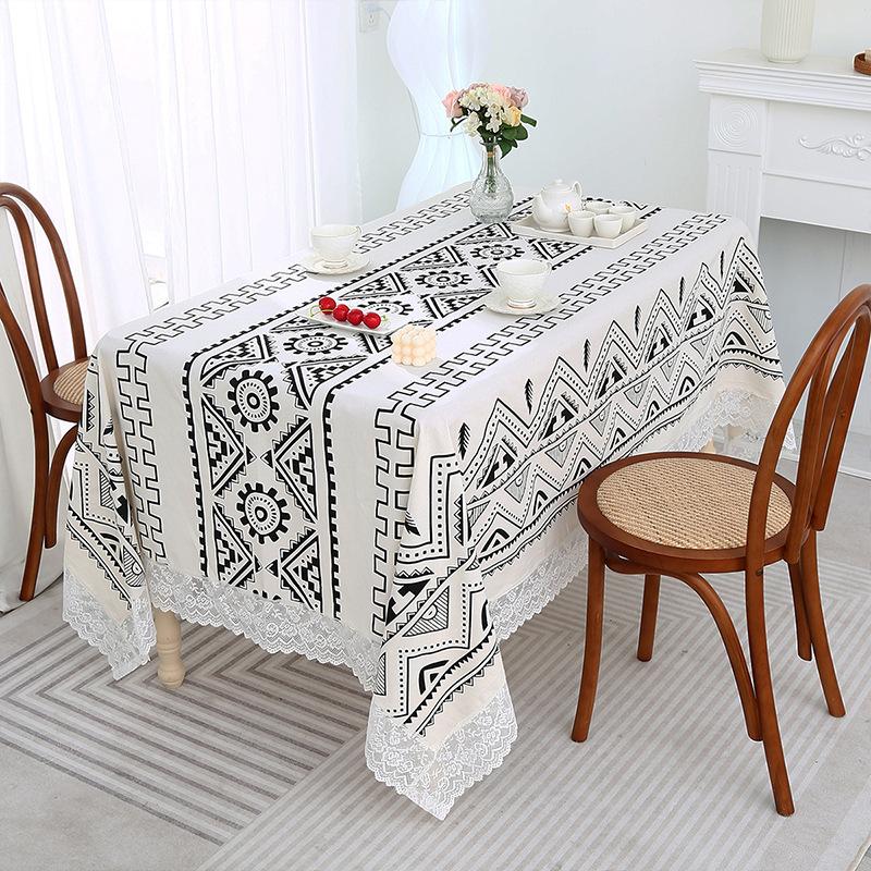 Ins Wind Cotton And Linen Tablecloth Amazon Ethnic Style Lace Lace Table Cloth Internet Celebrity Background Decorative Tablecloth
