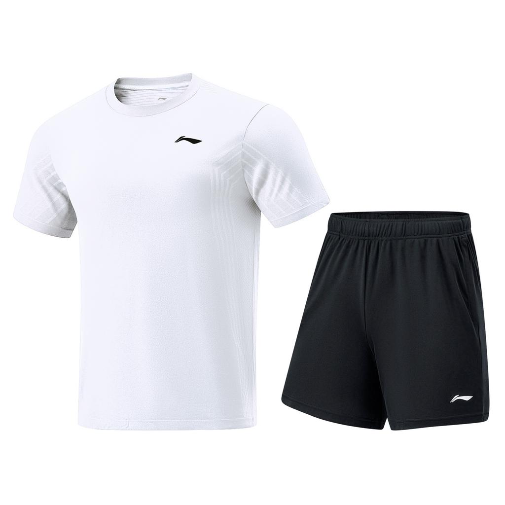 Li Ning Casual Sportswear Unisex White Short Sleeved Shirt+Black Shorts AATU015-5