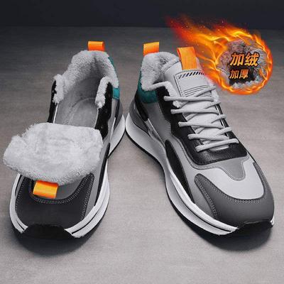 Winter Men's Shoes Fleece Thickened Low-top Warm Cotton Shoes Heightened Youth Sports Shoes Junior High School Students Versatile Dad Shoes