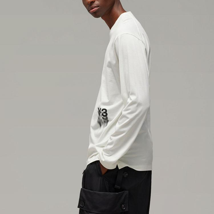 Y-3 Logo Print Crew Neck Long Sleeve Drop Shoulder T-Shirt Unisex T-Shirt White IZ3121