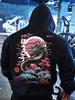 Japanese Ukiyo-e Dragon Cherry Blossom Wave Back Print Men's Black Hoodie, Hip Hop Sports Street Loose Sweatshirt