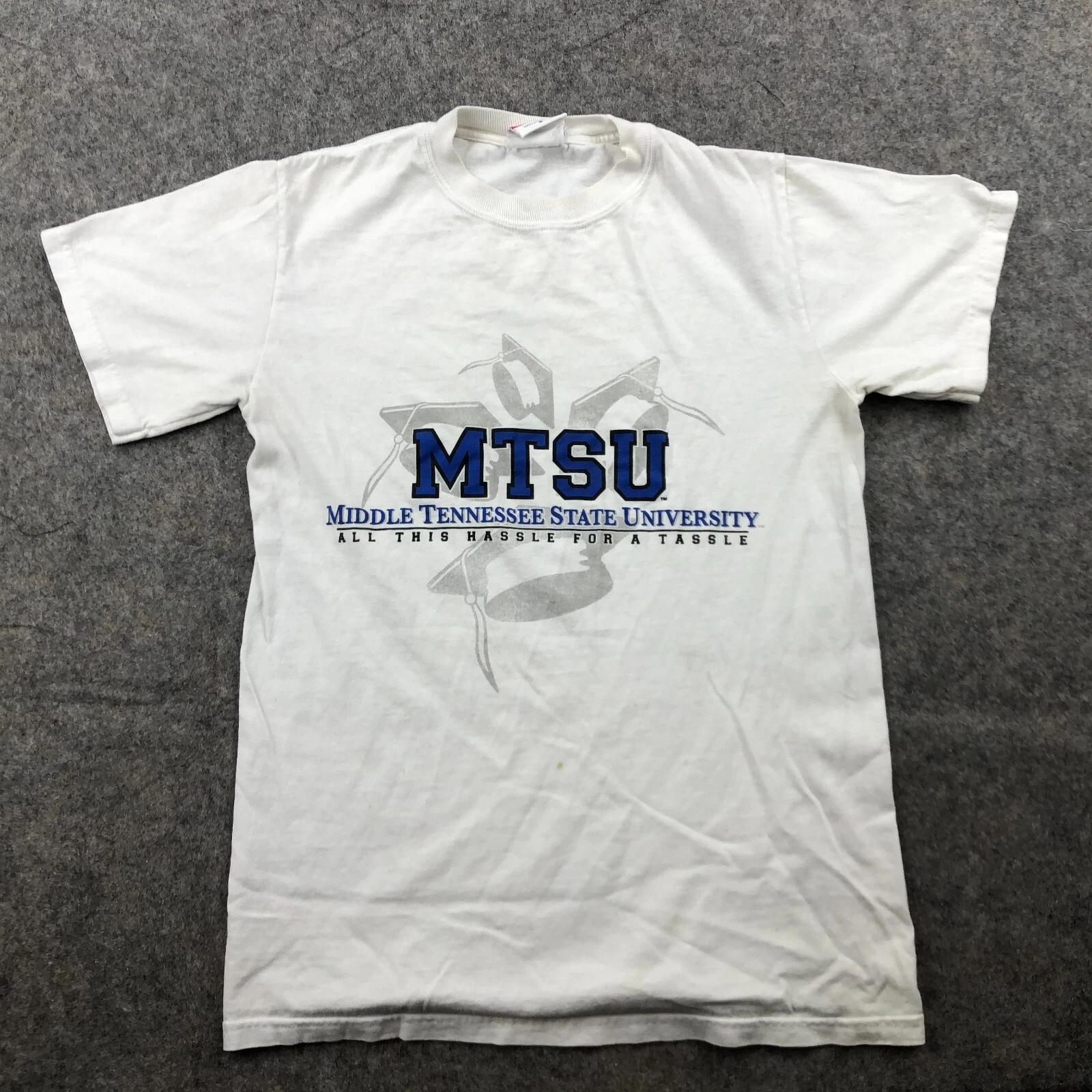 Middle Tennessee State University Shirt Mens Small White Blue Logo MTSU S