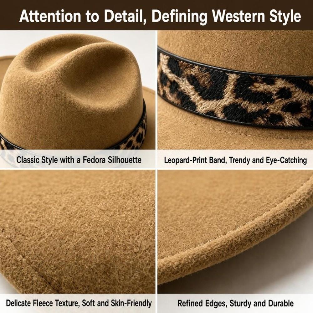 Leopard Hat Band Fedora Hat Felt Dress Hat New Western Cowboy Hat  Men Women