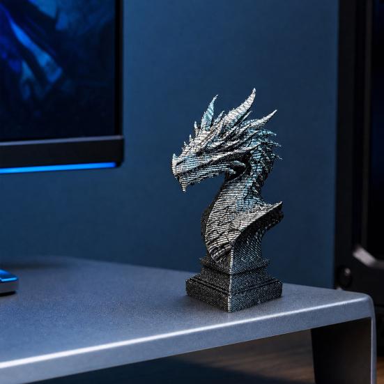 3D Printed Ancient Dragon Bust Sculpture, Realistic Scales & Spikes, One-piece Molding Decor with Multiple Colors, Compact Ornament for Living Room