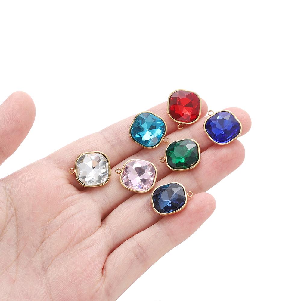 5pcs/lot Stainless Steel Glass Crystal Square Shape Charms Pendants for DIY Necklace Beads Jewelry Making Accessories