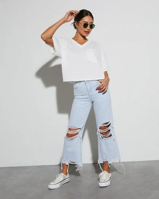 European & American Spring Casual Mid-Waist Ripped Women s Cropped Jeans - 2025 Collection L светло-синий