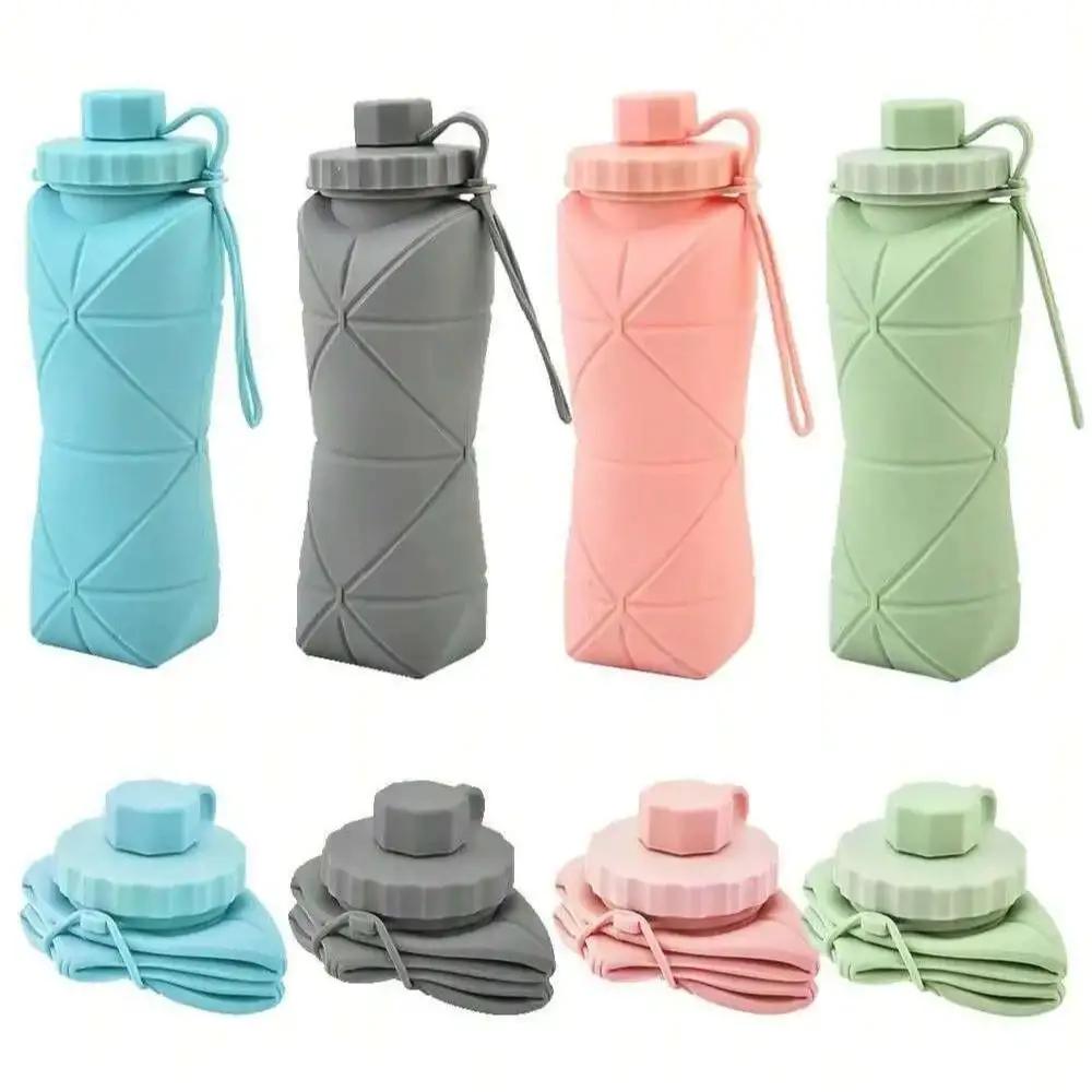 1 Stück 600 ml Großer faltbarer Silikonbecher - Tragbare Reise-Wasserflasche für den Außenbereich, Lebensmittelecht mit frischen Farben, Faltbares Design