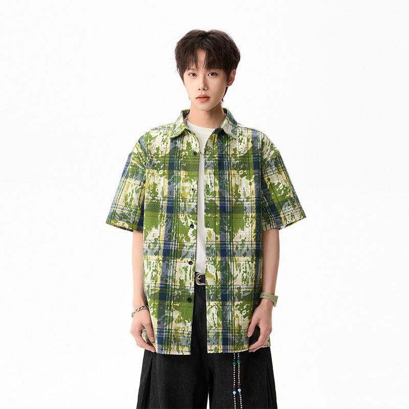 Herren Sommer Tie-Dye Color Block Kurzarmhemd - Hong Kong Stil Locker Lässig Oberteil