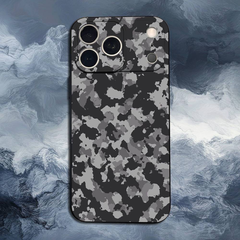 Fashion Camouflage Case For iPhone 15,16,12,14,17,13,11,Plus,Pro Max,8,7,XR,SE,XS,X,Mini,Soft Silicone Black