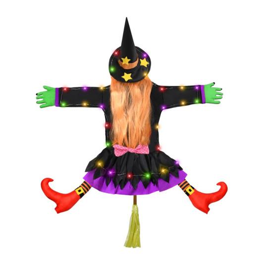 Crashing Witch Into Tree Halloween Decoration with LED Light Outdoor Lighted Flying Witch for Tree Yard Patio Porch Decoration