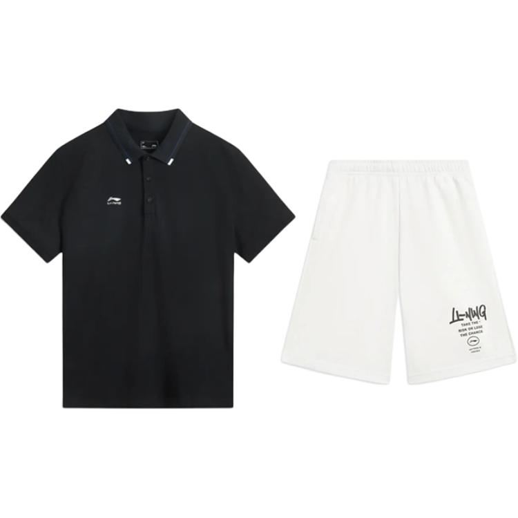 

Li-Ning Простая жизнь Удобная дышащая футболка-поло с коротким рукавом Повседневный спортивный костюм Унисекс Спортивная одежда APLV063-2+AKST593-7 S