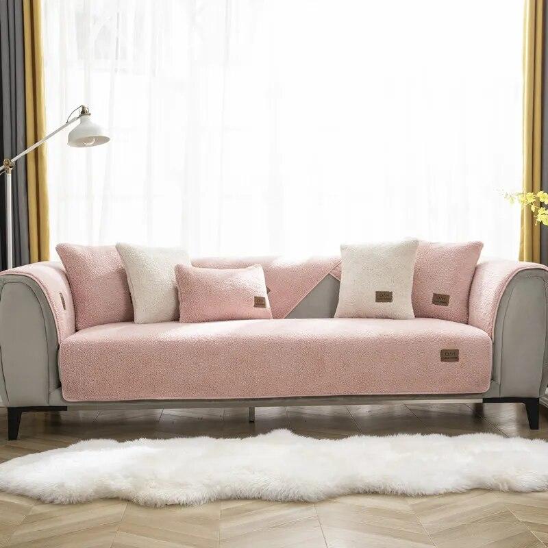 Modern Winter Solid Color Thicken Lambswool Quilted Sofa Cover Soft Plush Sofa Towel Anti-slip Couch Covers For Living Room