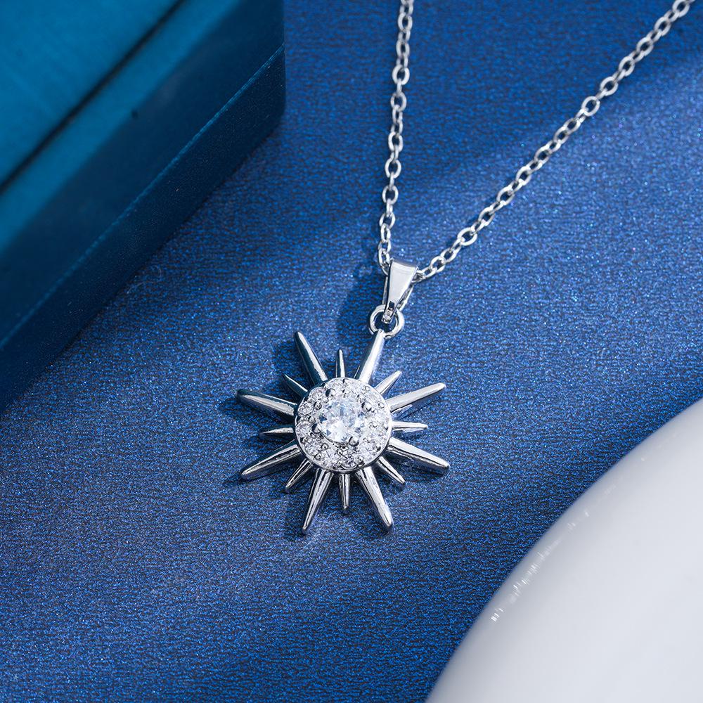 Gorgeous Cross Sunflower Full Diamond Necklace - Women s Versatile Titanium Steel Clavicle Chain