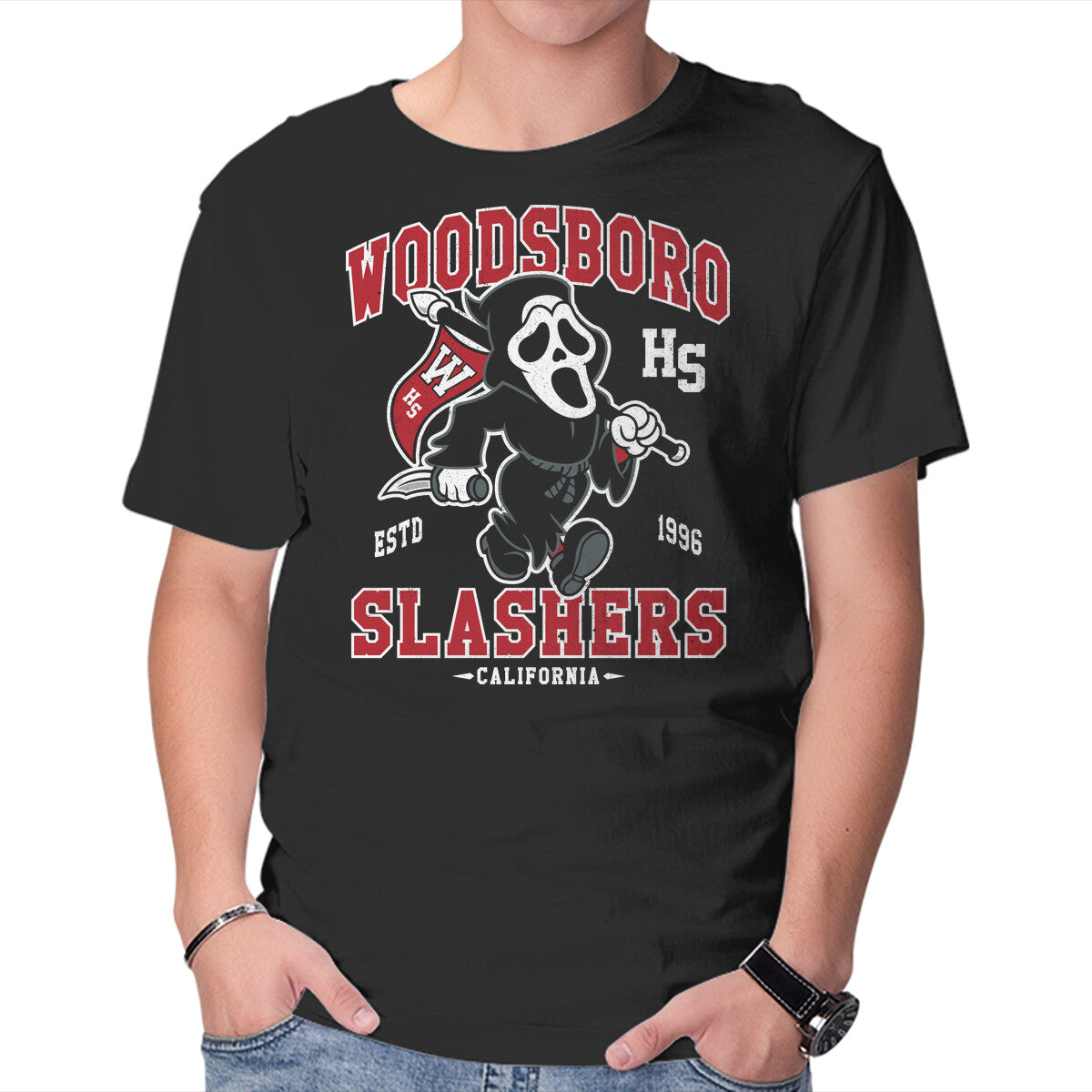 Unisex Crew Neck T-Shirt Woodsboro Slashers Graphic Short Sleeve Casual Tee XXL