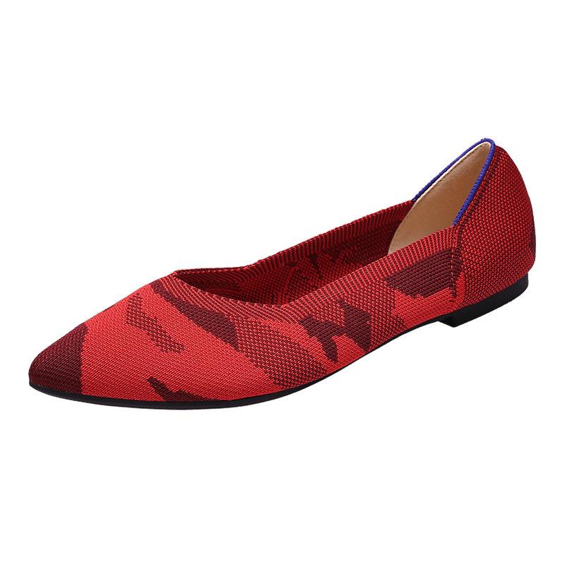 Egg Rolls Spring and Autumn Flying Knitted Single Shoes 40 Doudou 41 Flat Bottom 43 Large Size Women's Shoes Soft Sole Knitted Pointed Tip