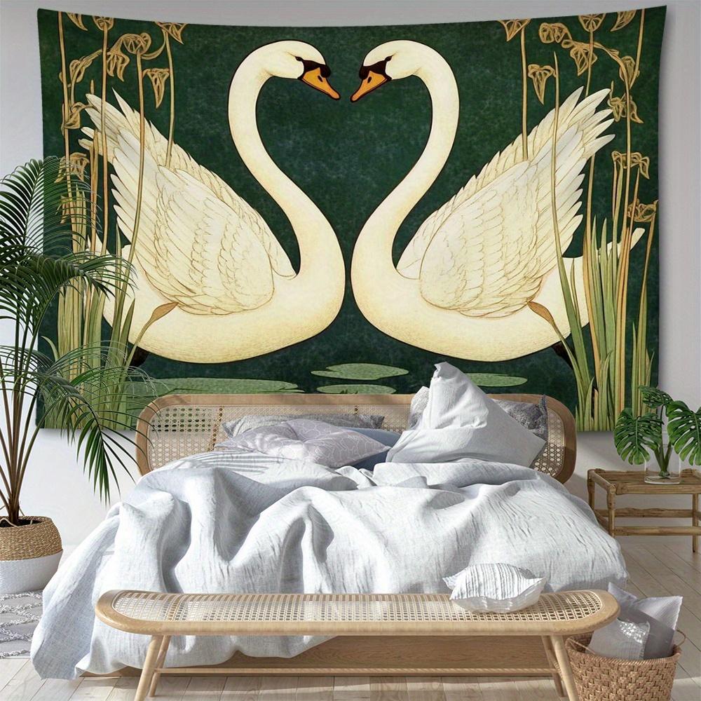 1pc Romantic Swan Pattern Tapestry, European Classic Style Bohemian Home Decor for Living Room or Bedroom, Holiday Gift with Free Installation Kit