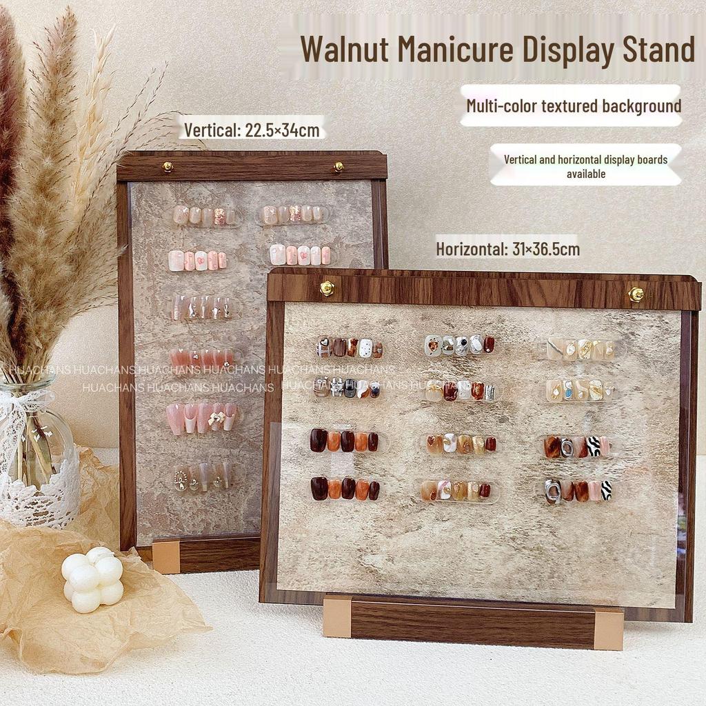 Walnut Wood Manicure Display Stand with Solid Base