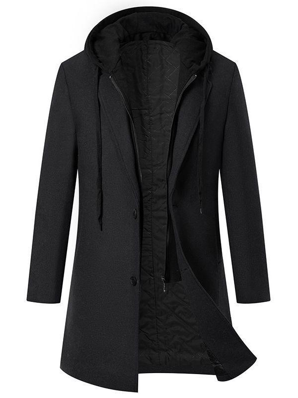 2024 Herbst/Winter Verdickter Kapuzen-Zweiteiler Mittellanger Wollmantel Gefütterte Jacke