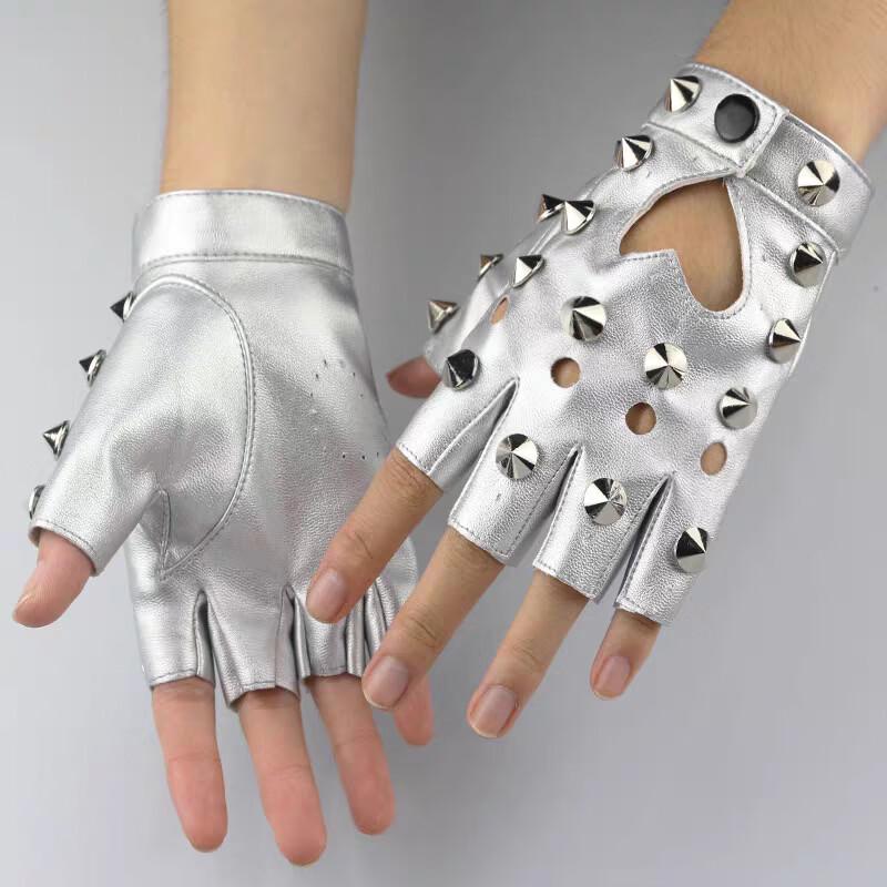 Geklonken Half-Vinger Leren Handschoenen