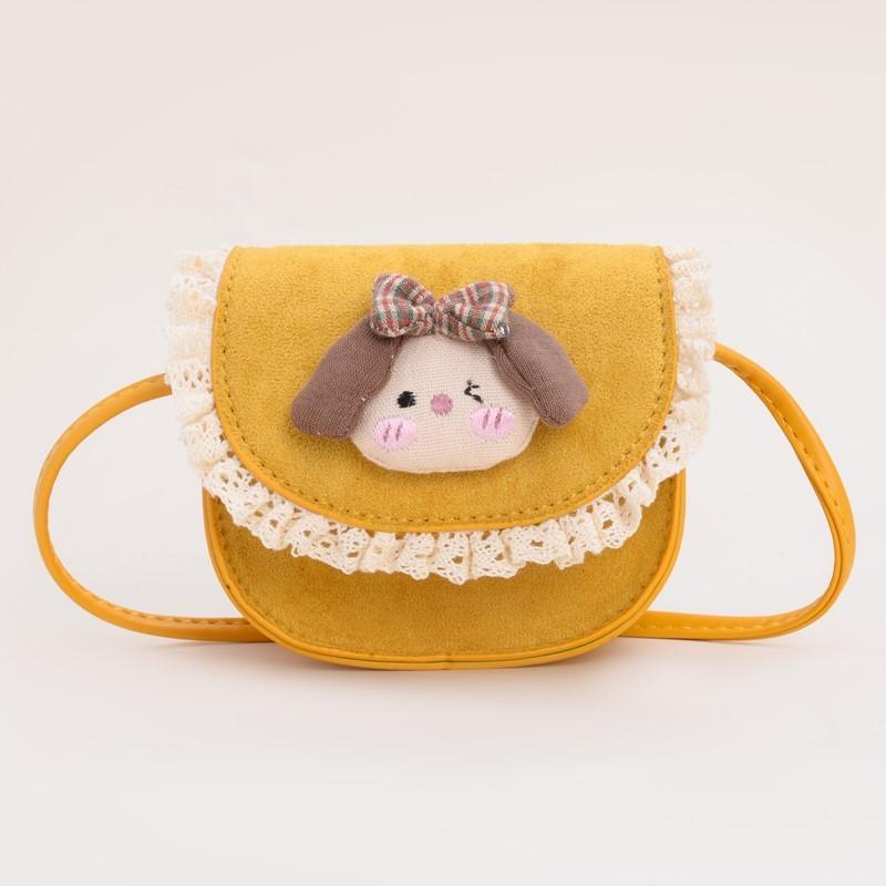 Simple Solid Color Shoulder Crossbody Bag With Lace And Doll Decor For Kindergarten Daily Use