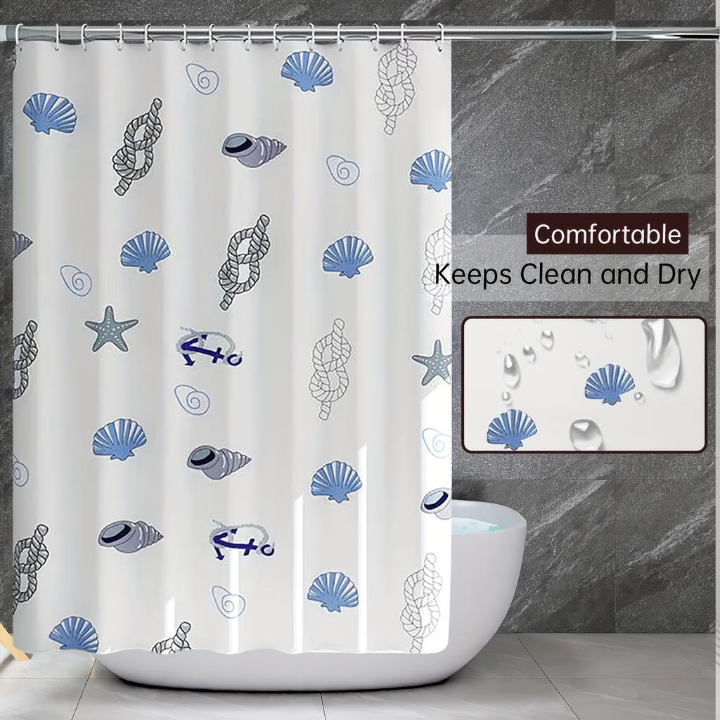 The white ocean shell shower curtain lining is made of high quality PEVA, no need to punch holes, cute and lightweight