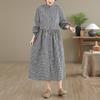 Spring Plaid Linen Dress: Women's Retro Long Sleeve Design Skirt