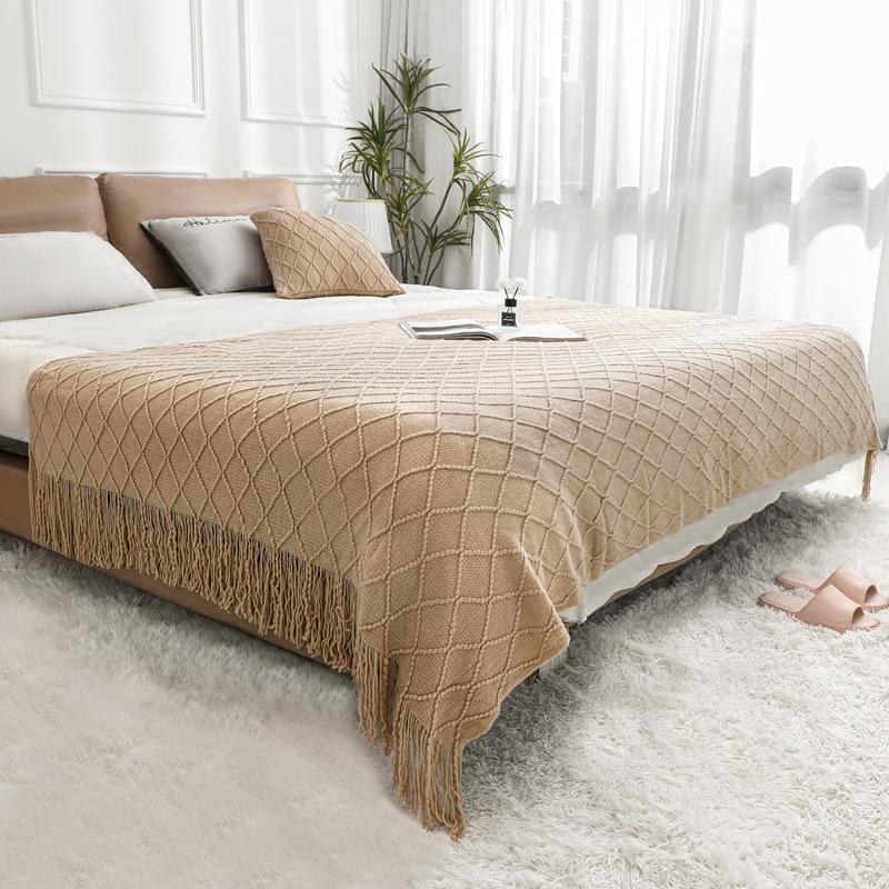 Coperta Plaid a Maglia con Nappe Morbida Stile Bohemien per Letto Divano Copriletto Decorazioni Coperte