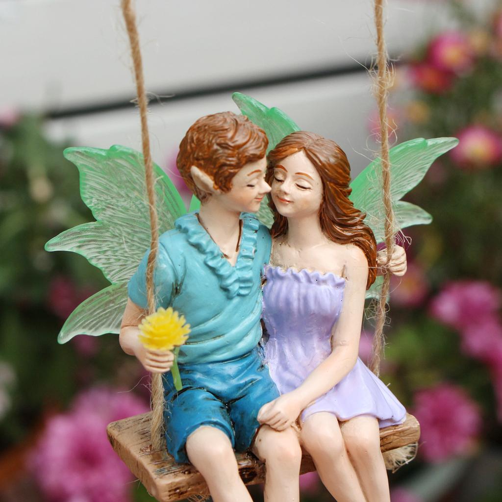 Luminous couple swing flower fairy, hanging, decorative craft, resin material, fluorescent wing fairy