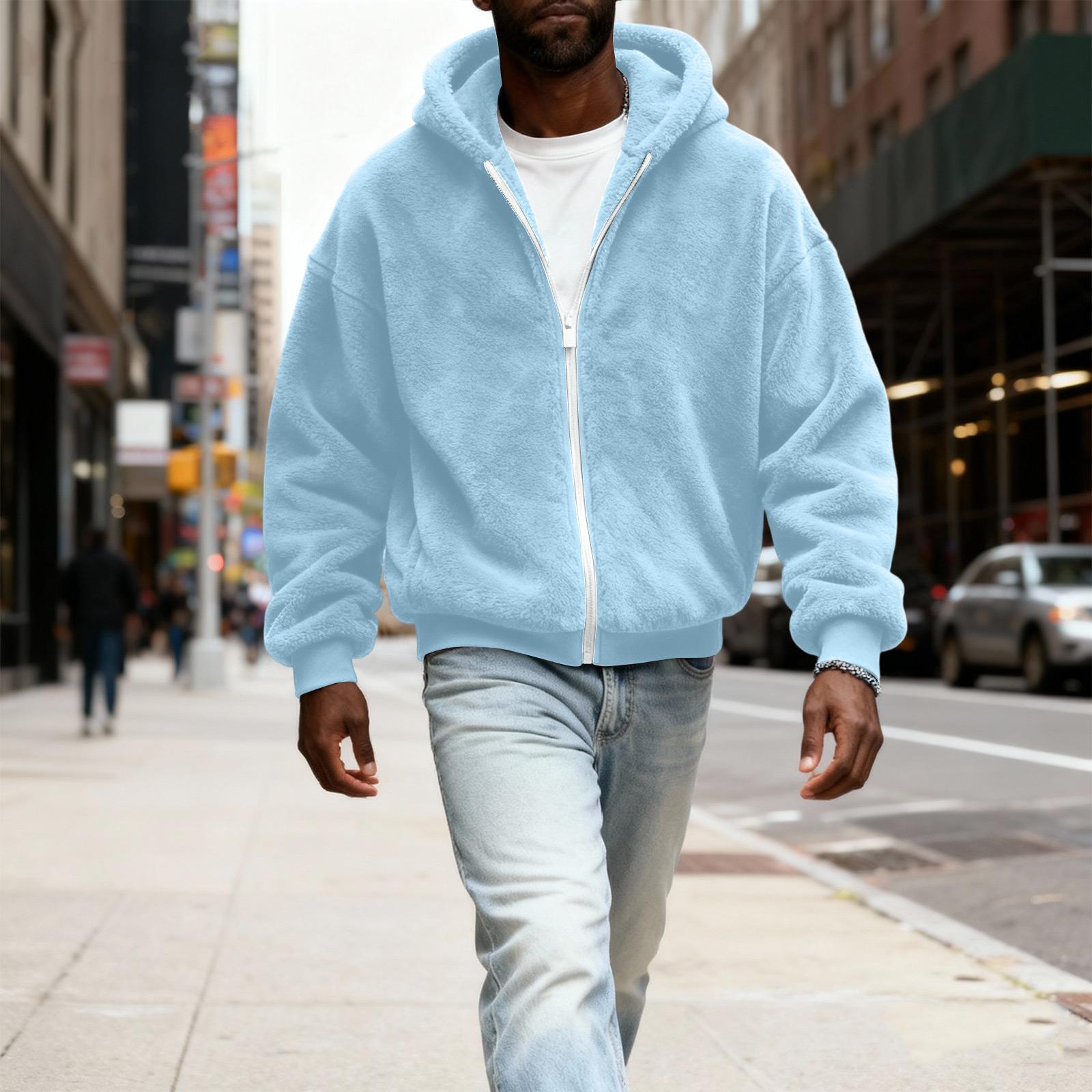 

Мужская пушистая толстовка с капюшоном на молнии плюшевая куртка на молнии с капюшоном для XL