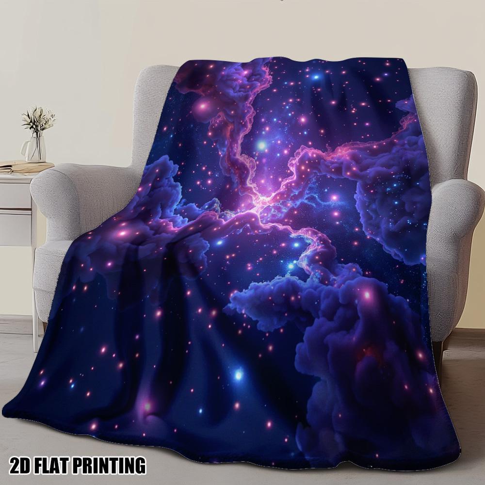 1 Stück Ultra-Weiche Kosmische Traumlandschaft Flanell-Kuscheldecke - Twin-Größe, Lebendig für Galaxie & Nebel-Design in Lila, Blau, Rosa