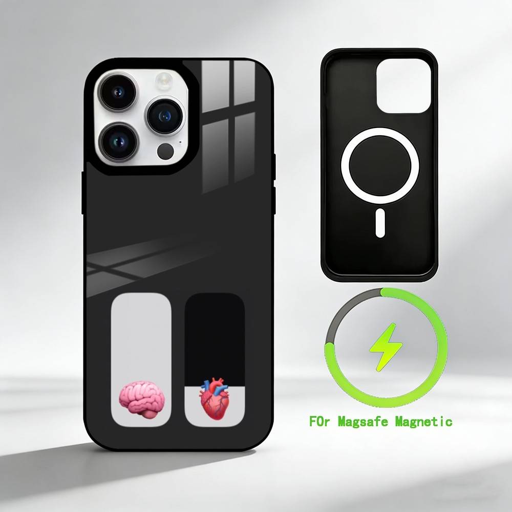 B-Brain and heart Phone Case For iPhone 17 16 15 14 13 12 Pro Max Plus for Mirror Wireless Magnetic Cover