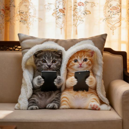 Realistyczna poszewka na poduszkę z kotem 18x18 cali Wzór kota Poszewka na poduszkę dekoracyjną Urocza poszewka na poduszkę z kotkiem do dekoracji domu Kanapy Sofy Salonu Sypialni