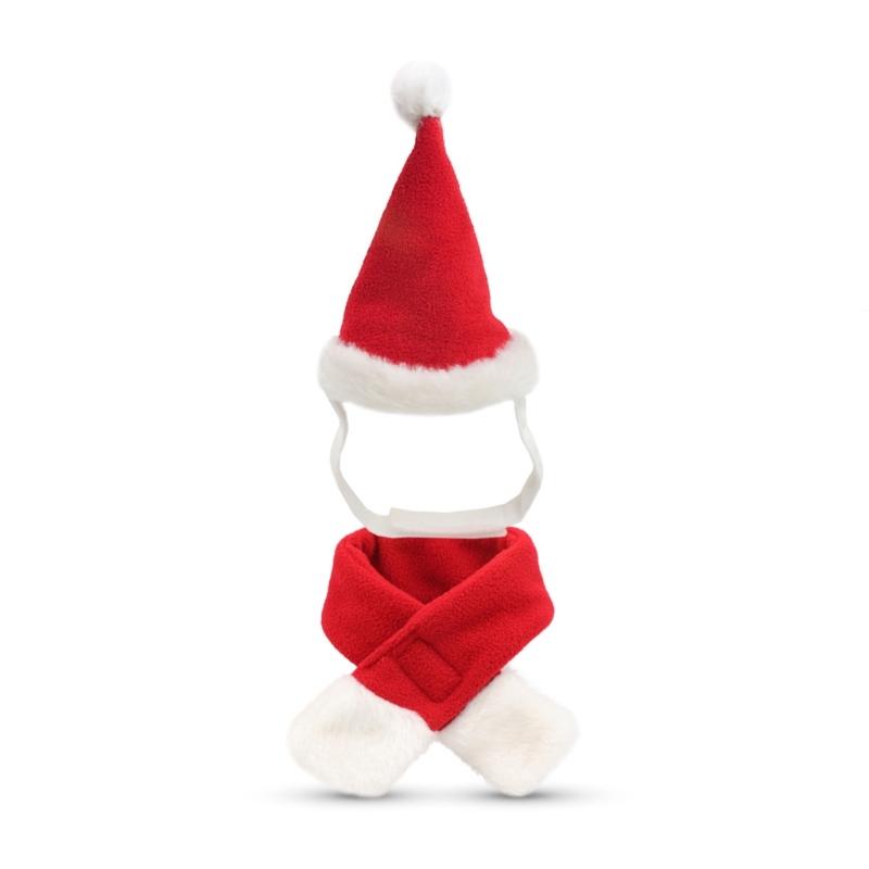 

Dress up Your Pet in Christmas Santa Hat and Scarf Set Cosplay Accessories Warm Headwear Cat Role Playing Accessories 1