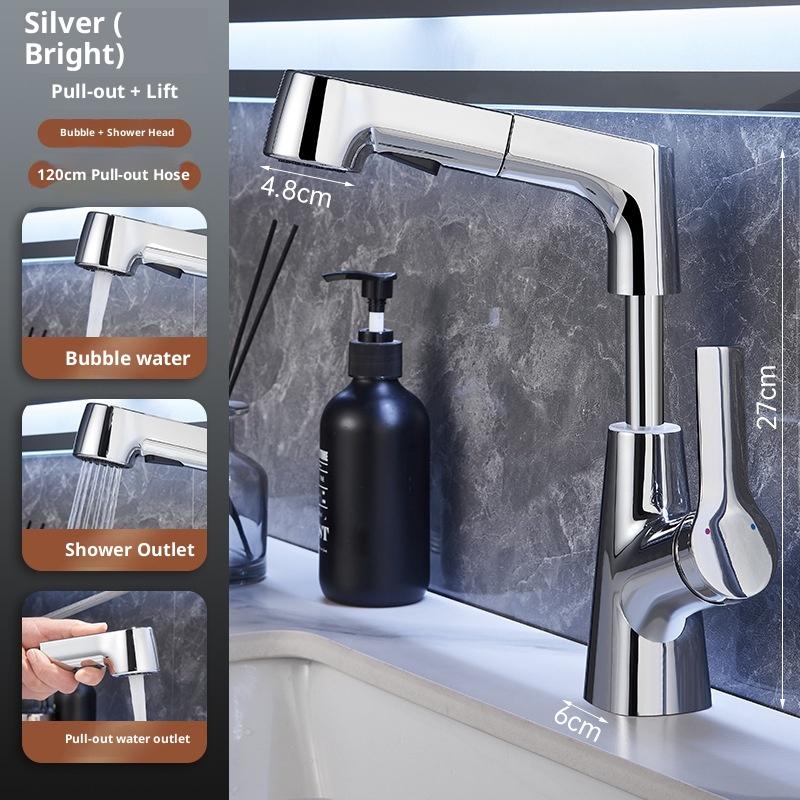 Robinet de cuisine à relevage extractible, robinet de lavabo de salle de bains rotatif à 360 °, robinet d'évier de cuisine en acier inoxydable avec pulvérisateur extractible