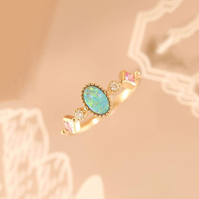 Colored Gemstone Oval Pink Crystal Rings For Women Light Luxury Opening Romantic Bright Jewelry