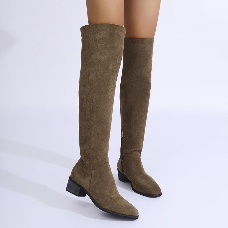 Fashion Thick Heels Over The Knee Boots Women Autumn Winter Zippers Vintage Long Botas Mujer Stretch Slim High Tube Boots